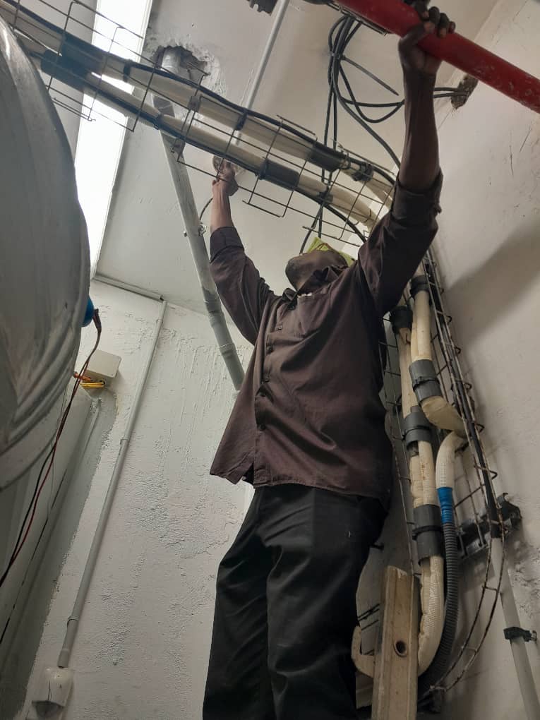 Câblage sur chemins de câbles en local technique